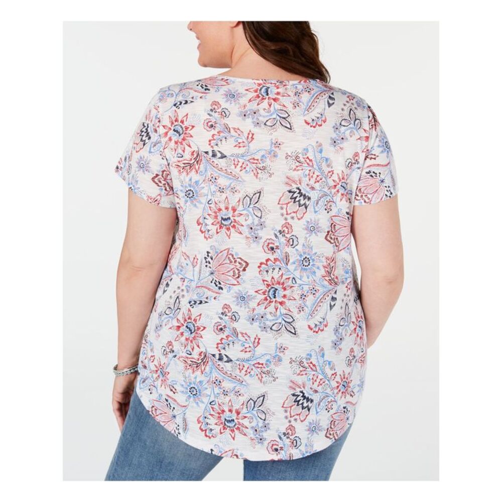 STYLE & COMPANY Womens White With buttons Hi-Lo Top Petites PS - Picture 2 of 3